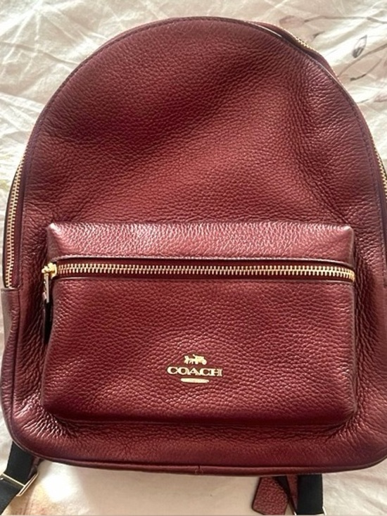 Coach EUC Charlie Metallic Wine Pebbled Leather medium Backpack with hang tag main image 8